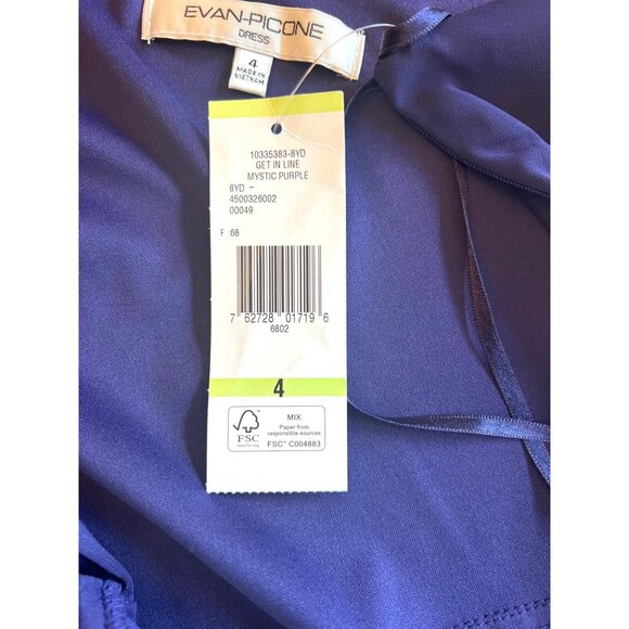 Evan-Picone One-Shoulder Mystic Purple Chiffon Dress W/ Beaded Waist Size 4 - Picture 5 of 15